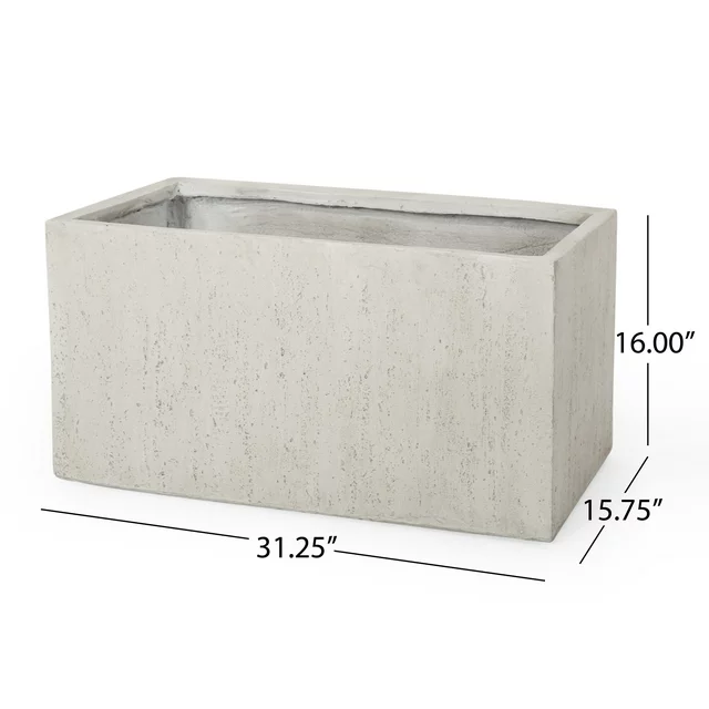 Outdoor Modern Cast Stone Rectangular Planter, White Medium