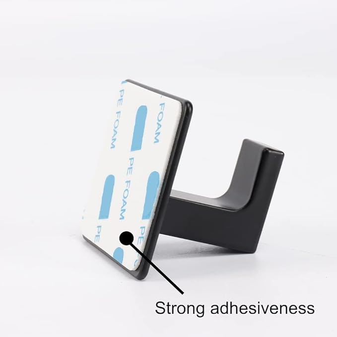 Bathroom Towel Hooks, 2 Pack Self Adhesive Square Coat Hooks, Sturdy No Drilling Robe Hook, Stainless Steel Heavy Duty Clothes Hanger, Wall Hooks for Bathroom Bedroom Kitchen(Black, 2 in)