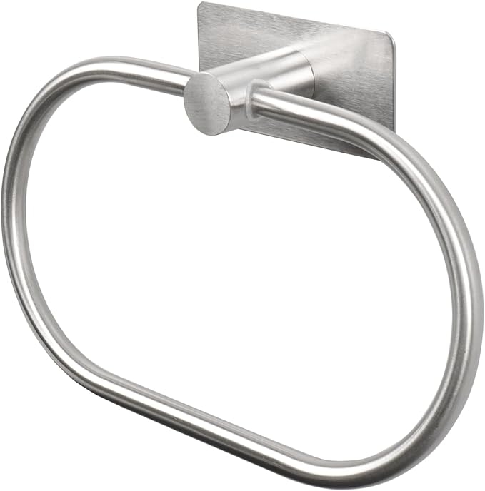 Oval Towel Ring, Strong Self Adhesive Hand Towel Holder, Thicken SUS304 Stainless Steel Stick Hand Towel Rack, No Drilling Wall Modern Hand Towel Hanger for Bathroom Kitchen(Brushed Nickel)