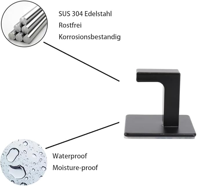 Bathroom Towel Hooks, 2 Pack Self Adhesive Square Coat Hooks, Sturdy No Drilling Robe Hook, Stainless Steel Heavy Duty Clothes Hanger, Wall Hooks for Bathroom Bedroom Kitchen(Black, 2 in)