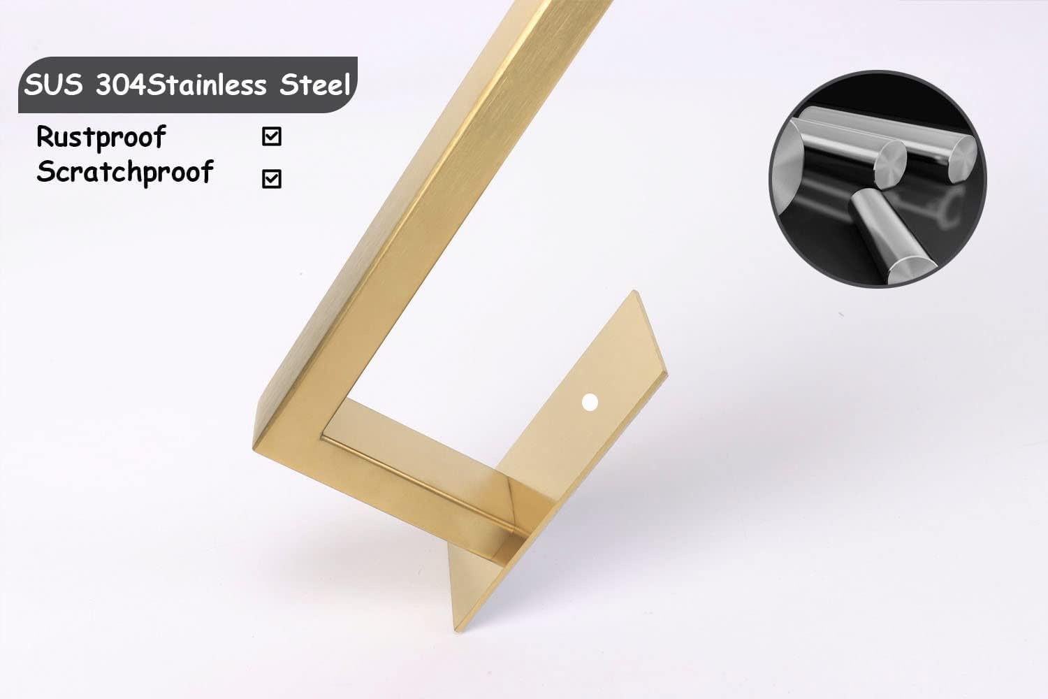 Bathroom Towel Bar Self Adhesive, No Drilling Towel Rack Easy to Install,Hand Towel Holder Made of Premium Stainless Steel Sticky on Hand Towel Hanger for Kitchen, Toilet.(24IN, Gold)