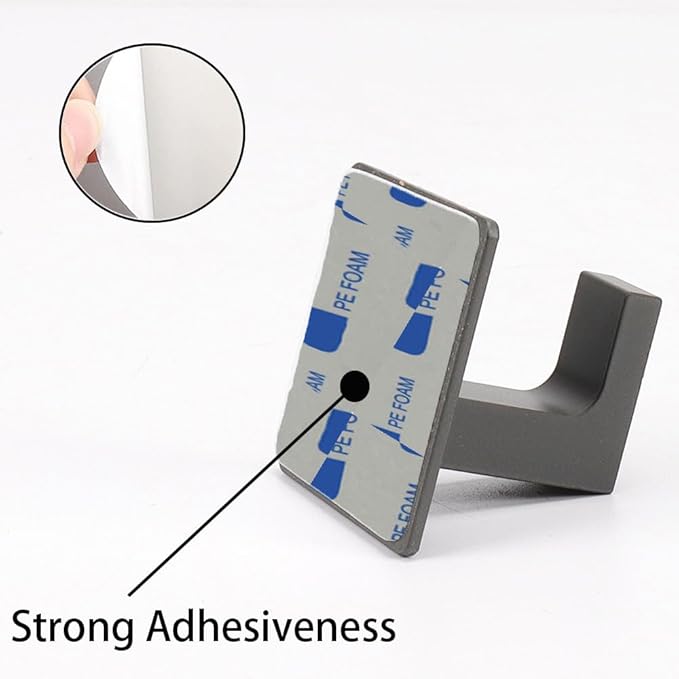 Bath Towel Hooks, 4 Pack Self Adhesive Square Coat Hooks, Sturdy No Drilling Robe Hook, Stainless Steel Heavy Duty Clothes Hanger, Wall Hooks for Bathroom Bedroom Kitchen (2 in, Grey)