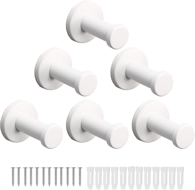 Bath Towel Hooks, 6 Pack Round Coat Hooks, Sturdy Wall Mounted Robe Hook, SUS 304 Stainless Steel Heavy Duty Clothes Hanger, Wall Towel Hooks for Bathroom Bedroom Kitchen (2 in, White)