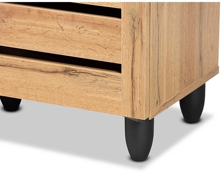 44 Inch Shoe Rack with 2 Doors, Brown Shoes Organizer