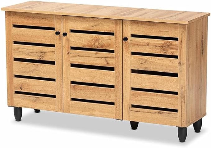 44 Inch Shoe Rack with 2 Doors, Brown Shoes Organizer