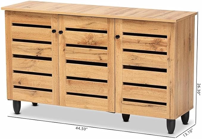 44 Inch Shoe Rack with 2 Doors, Brown Shoes Organizer