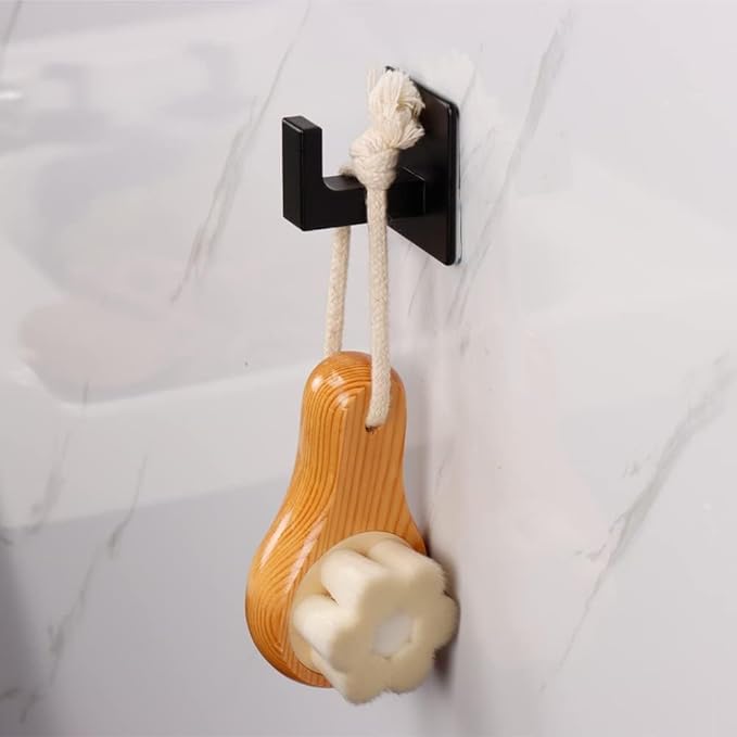 Bathroom Towel Hooks, 2 Pack Self Adhesive Square Coat Hooks, Sturdy No Drilling Robe Hook, Stainless Steel Heavy Duty Clothes Hanger, Wall Hooks for Bathroom Bedroom Kitchen(Black, 2 in)