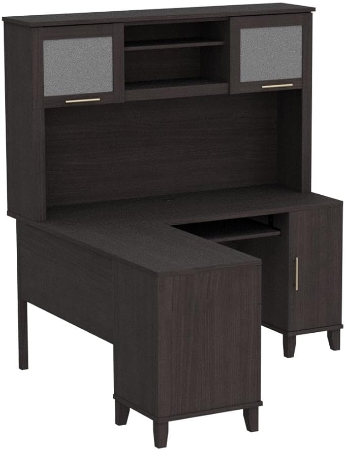 60-Inch W L-Shaped Desk with Hutch, Storm Gray