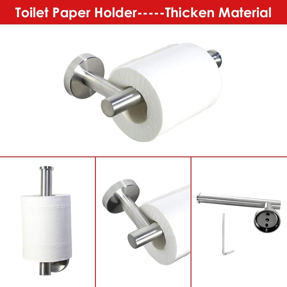 6 Pieces Bathroom Hardware Set 304 Stainless Steel-Towel Rack Set Include Hand Towel Bar+Toilet Paper Holder+4 Robe Towel Hooks Bathroom Accessory Towel Bar Set (Brushed, 24IN)