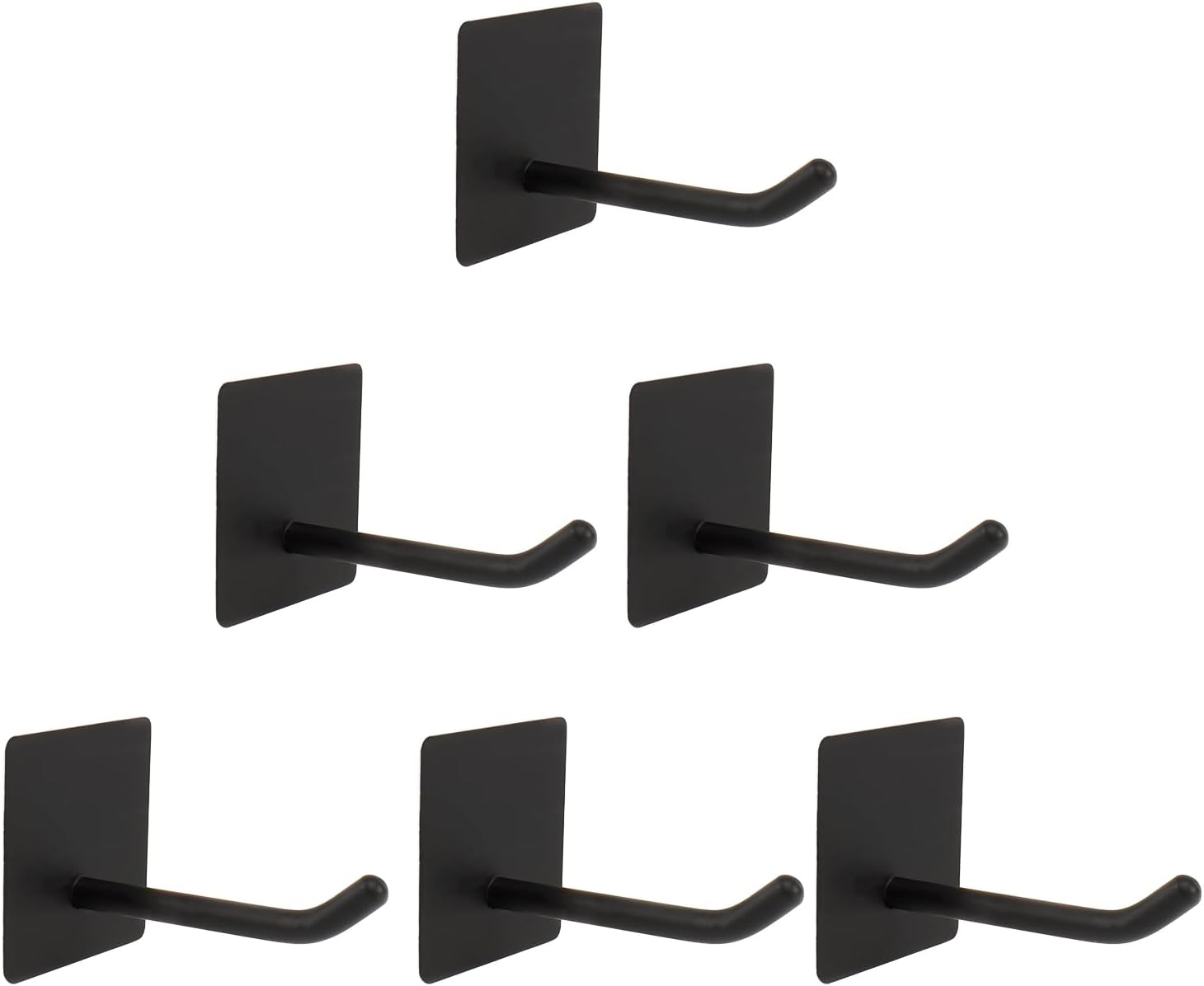 Bath Towel Hooks - 6 Pack Long Self Adhesive Coat/Clothes Hooks, No Drilling Strong Sticky Hooks, Heavy Duty 304 Stainless Steel Shower Wall Hook for Bathroom Kitchen Bedroom(Matte Black)