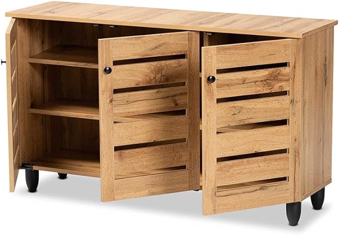 44 Inch Shoe Rack with 2 Doors, Brown Shoes Organizer