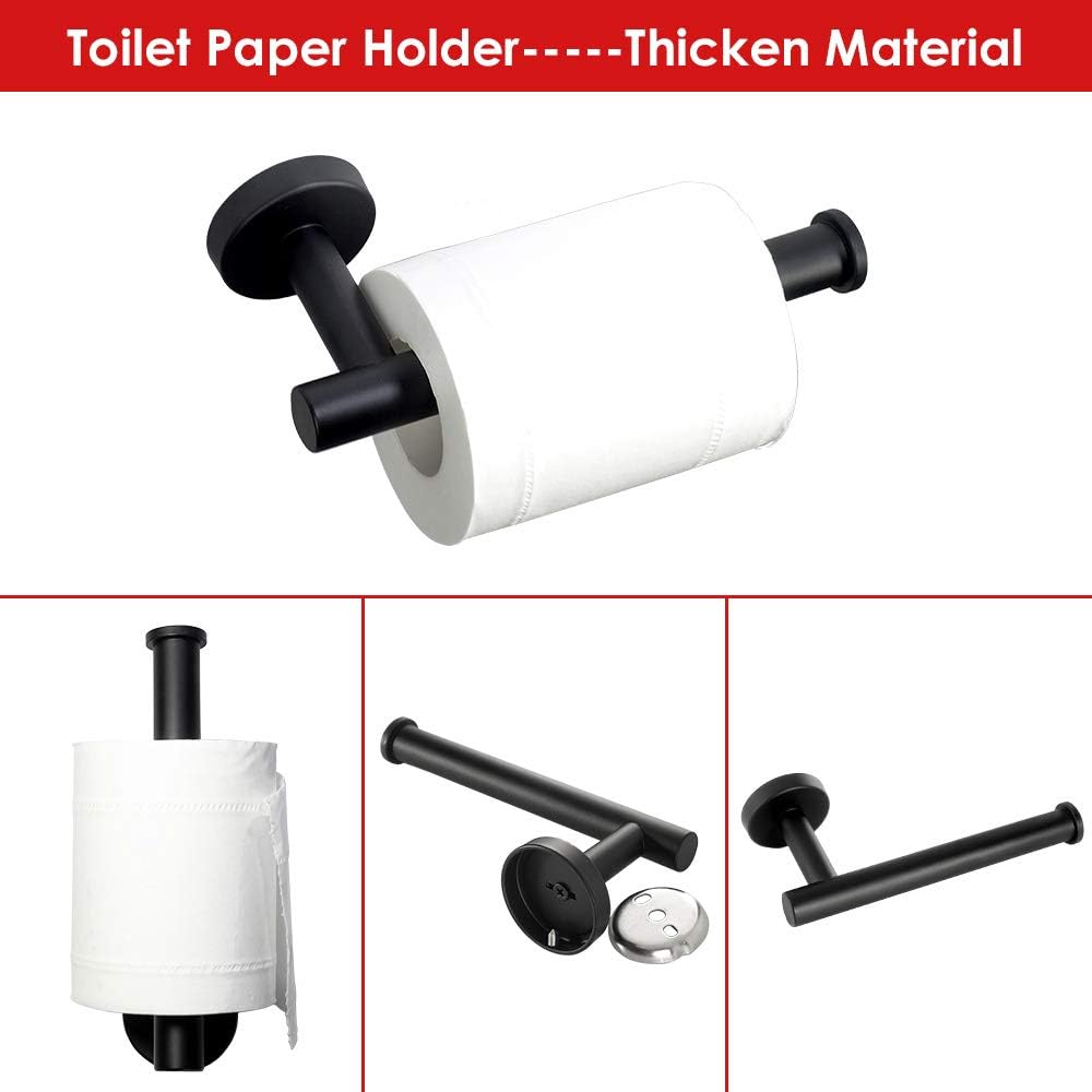 6 Pcs Bathroom Hardware Set 304 Stainless Steel-Towel Rack Set Include Hand Towel Bar+Toilet Paper Holder+4 Robe Towel Hooks Bathroom Accessory Towel Bar Set (Black, 16IN)