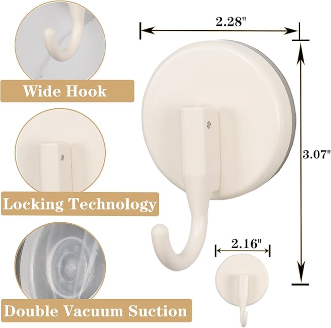 Suction Cup Hook for Shower, 5 Pack Heavy Duty Shower Hook Removable Suction Cup Hanger for Wall/Window/Glass/Mirror/Tile, Hang up to 18LB Waterproof Robe and Towel Hook for Bathroom(White)