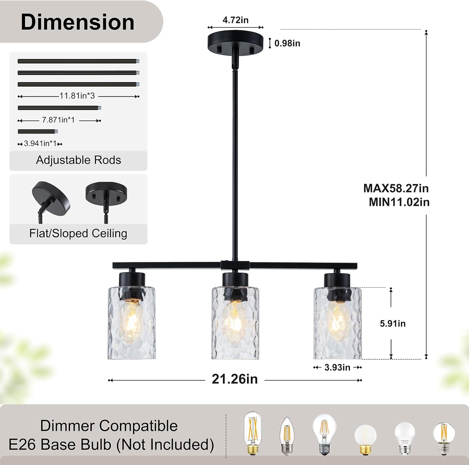 Black Hammered Glass Pendant Lights Kitchen Island Lighting