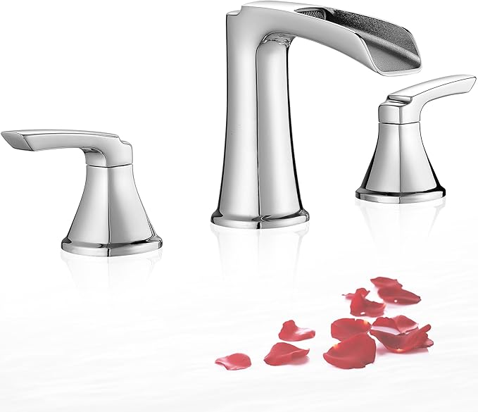 High Flow Waterfall Bathtub Faucet Set, Brass Chrome Roman Tub Faucet, Widespread Bath Tub Faucet Set 3 Hole 8 Inch Deck Mount Bathtub Faucets for Garden Tub with Supply Water Hoses Lifetime Use