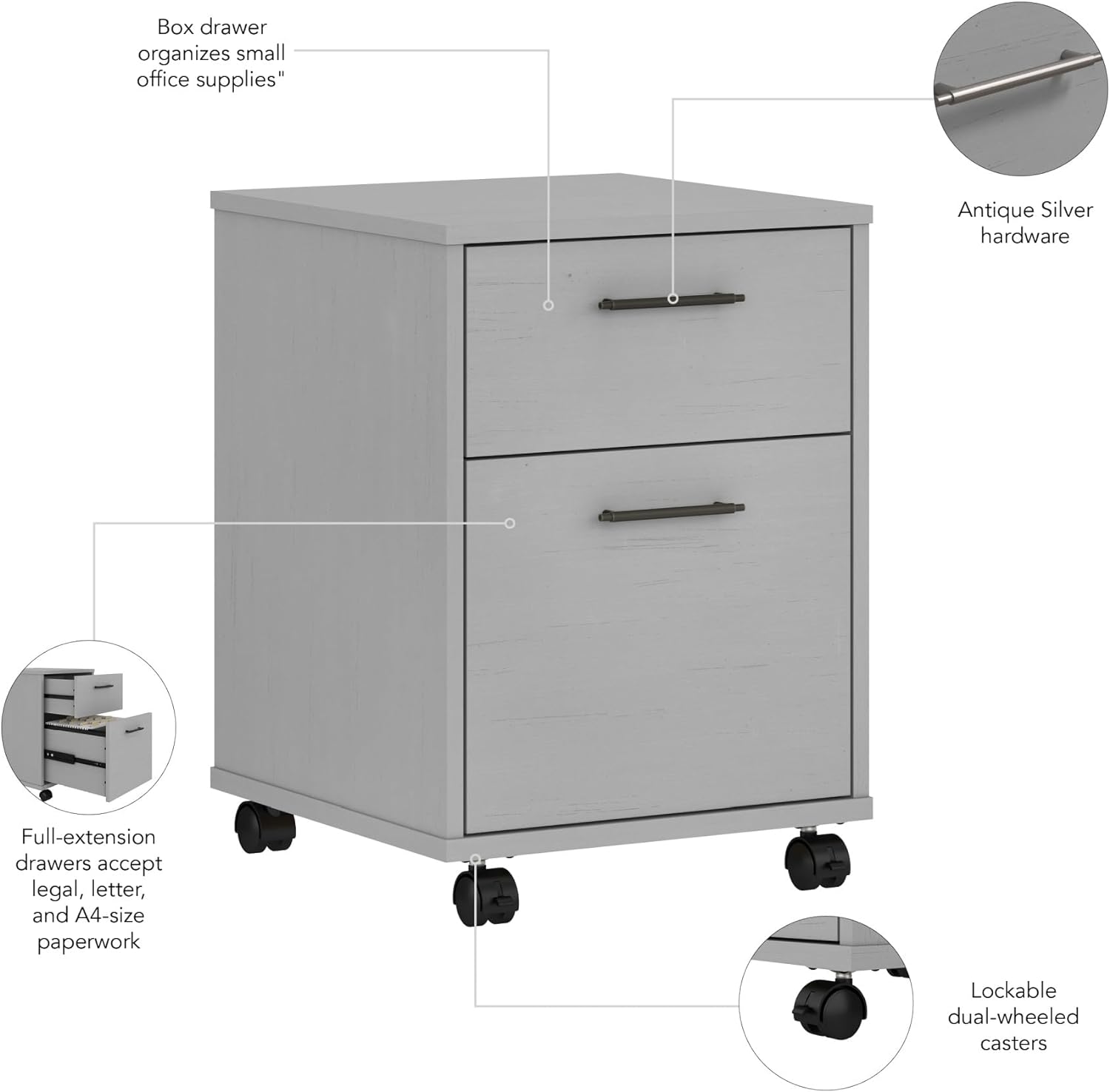 2 Drawer Rolling File Cabinet in Cape Cod Gray, Mobile Organization