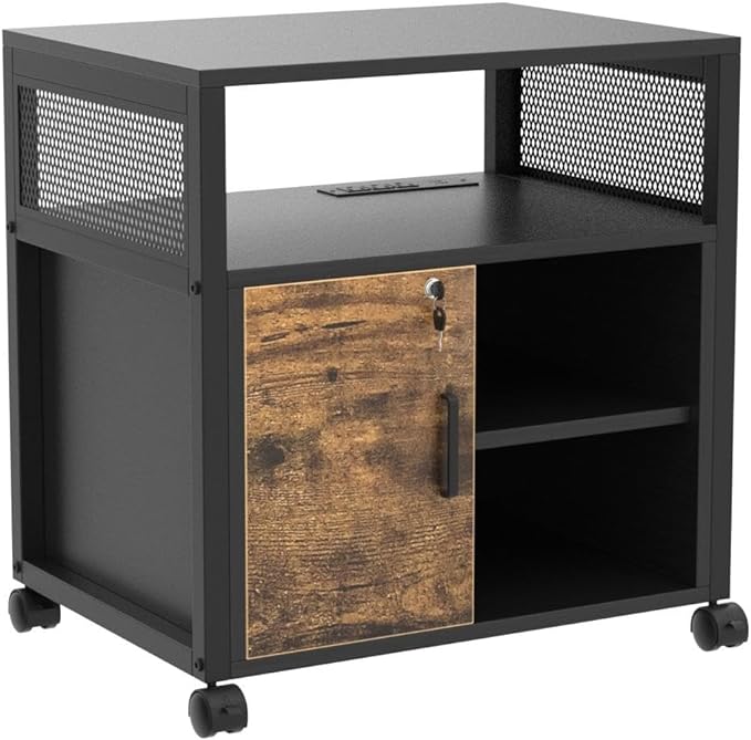 Modern Rolling Printer Stand with Storage for A4, Letter Size and File Folders