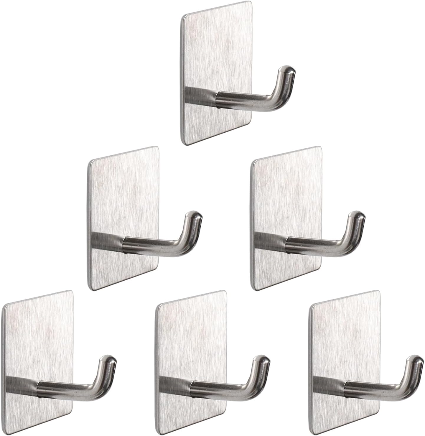 Bath Towel Hooks - 6 Pack Strong Self Adhesive Coat/Clothes Hooks, No Drilling Sticky Hooks, Heavy Duty 304 Stainless Steel Shower Wall Hook for Bathroom Kitchen Bedroom(Brushed Nickel)