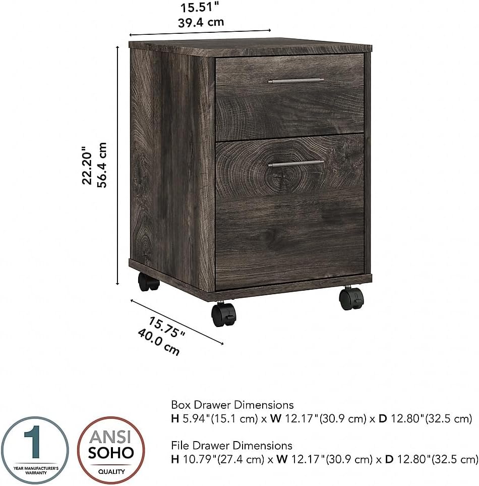 2-Drawer Mobile File Cabinet, Letter/Legal, Dark Gray Hickory, 16-Inch