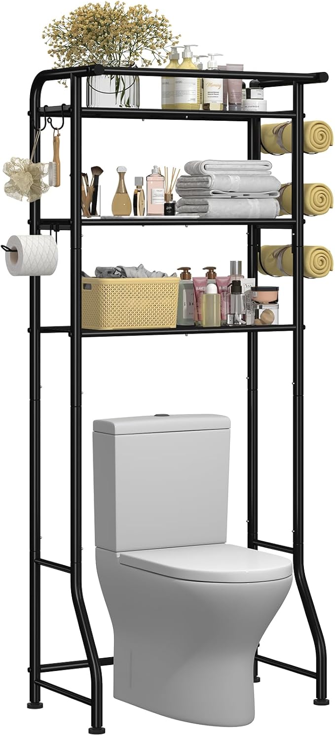 3 Tier Over The Toilet Rack, Shelf Bathroom, Bathroom Stand Organizer Space Saver, Black