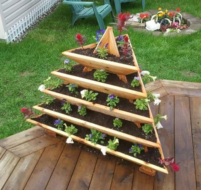 Plant Pyramid Cedar Planter 5-Level Raised Bed