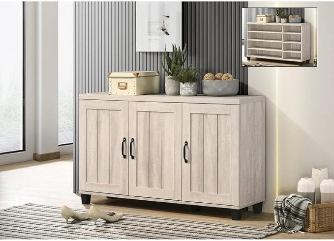 Dusty Gray Oak Finish 3-Door Shoe Cabinet