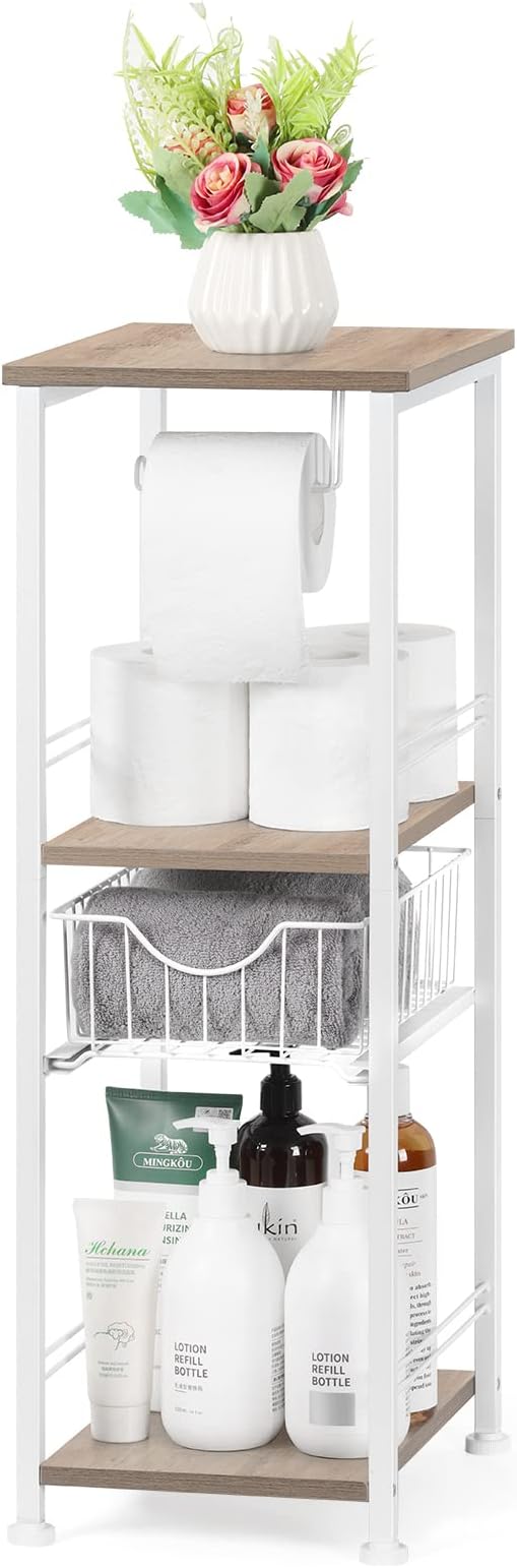 Toilet Paper Storage Cabinet Freestanding Bathroom Storage Organizer 3 Tier Narrow Bathroom Paper Towel Storage Cabinet