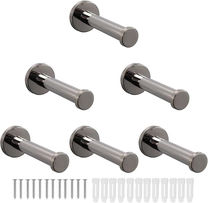 Bath Towel Hooks, 6 Pack Round Coat Hooks, Sturdy Wall Mounted Robe Hook, SUS 304 Stainless Steel Heavy Duty Clothes Hanger, Wall Towel Hooks for Bathroom Bedroom Kitchen (4 in, Chrome)