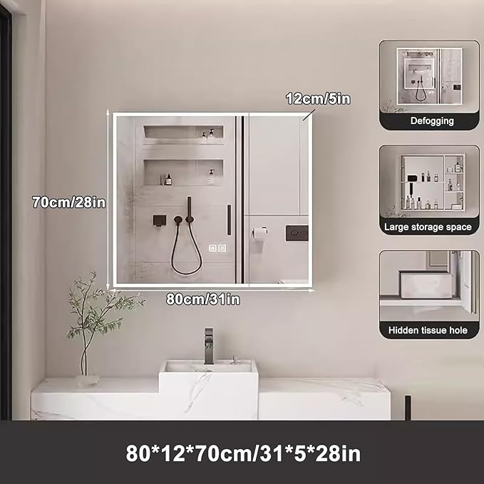 Mirror Medicine Cabinet Bathroom Mirror Cabinet with LED Lights