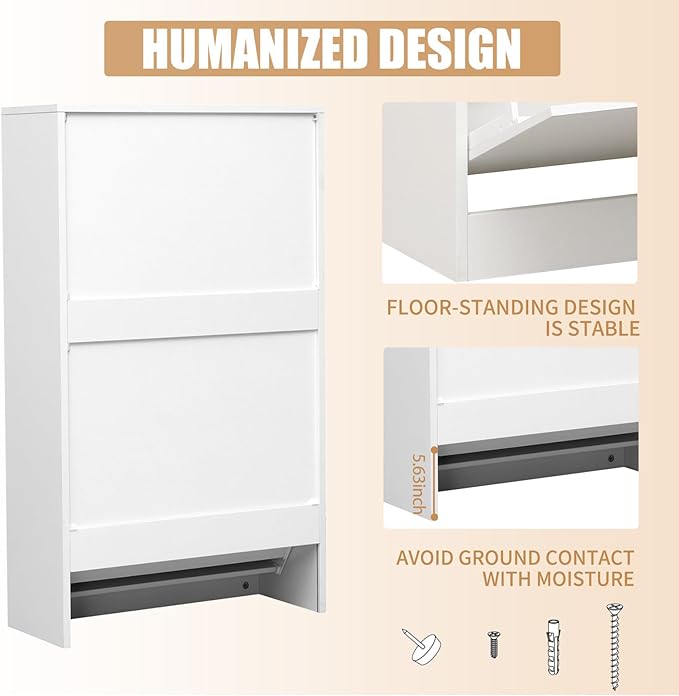 Shoe Cabinet with 2 Flip Drawers, White Freestanding Storage Rack