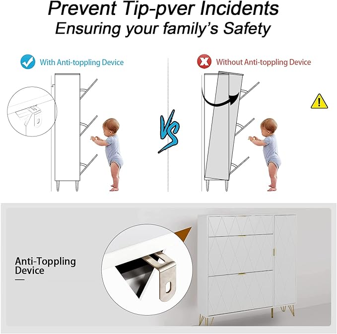 Shoes Storage Cabinet with 3 Flip Drawers and Storage Shelves