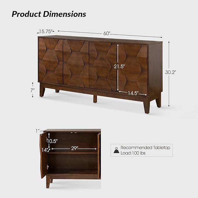 Modern Sideboard Buffet Cabinet with Solid Wood Legs