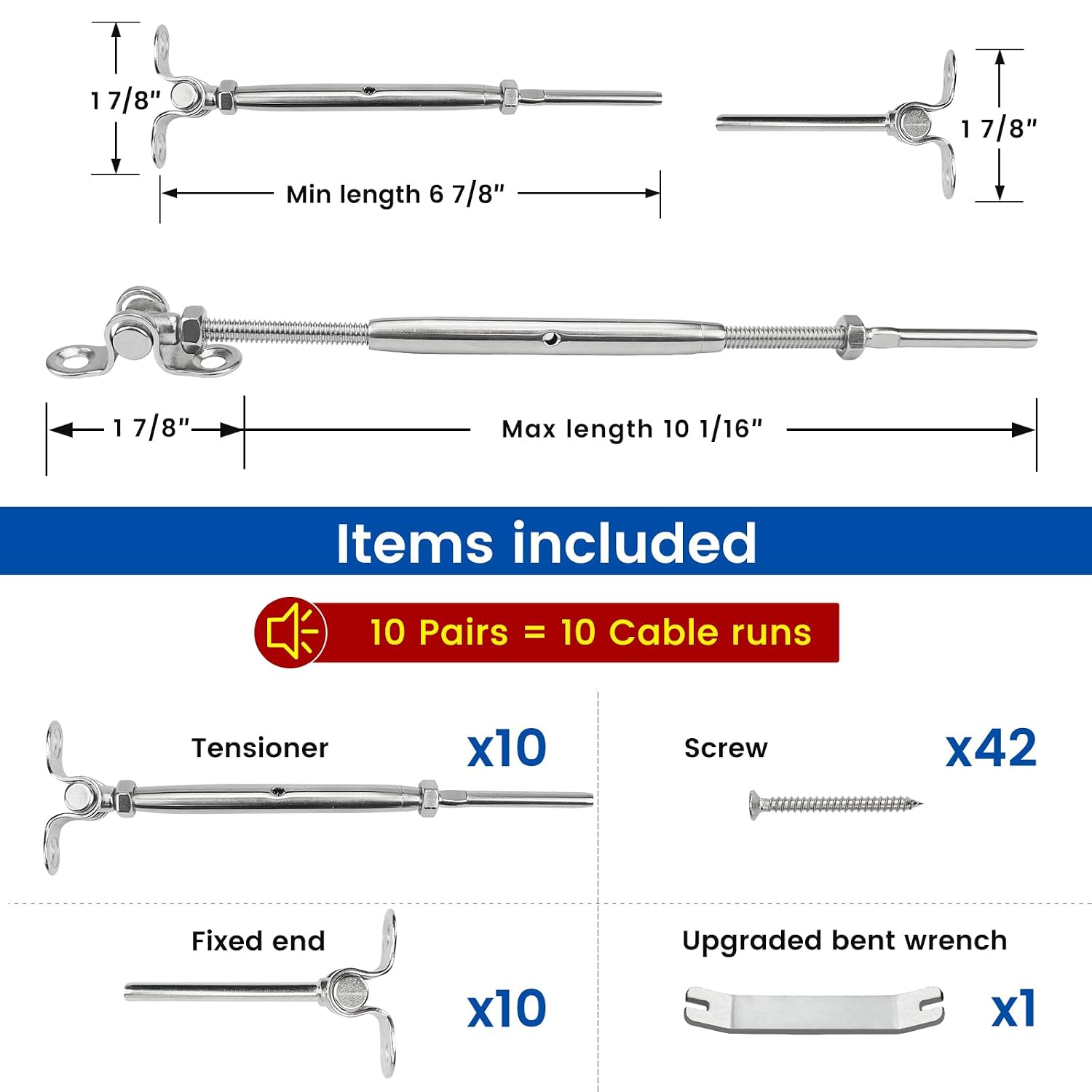 10Pairs Cable Railing Hardware Swage Toggle Turnbuckle CK07