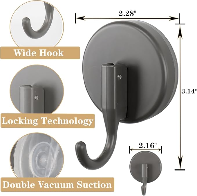 Suction Cup Hook for Shower, Heavy Duty Shower Hook Removable Suction Cup Hanger for Wall/Window/Glass/Mirror/Tile, Hang up to 18LB Waterproof Robe and Towel Hook for Bathroom (Grey, 3 Pack)