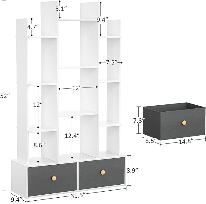 Bookshelf with 2 Drawers Free Standing Bookcase