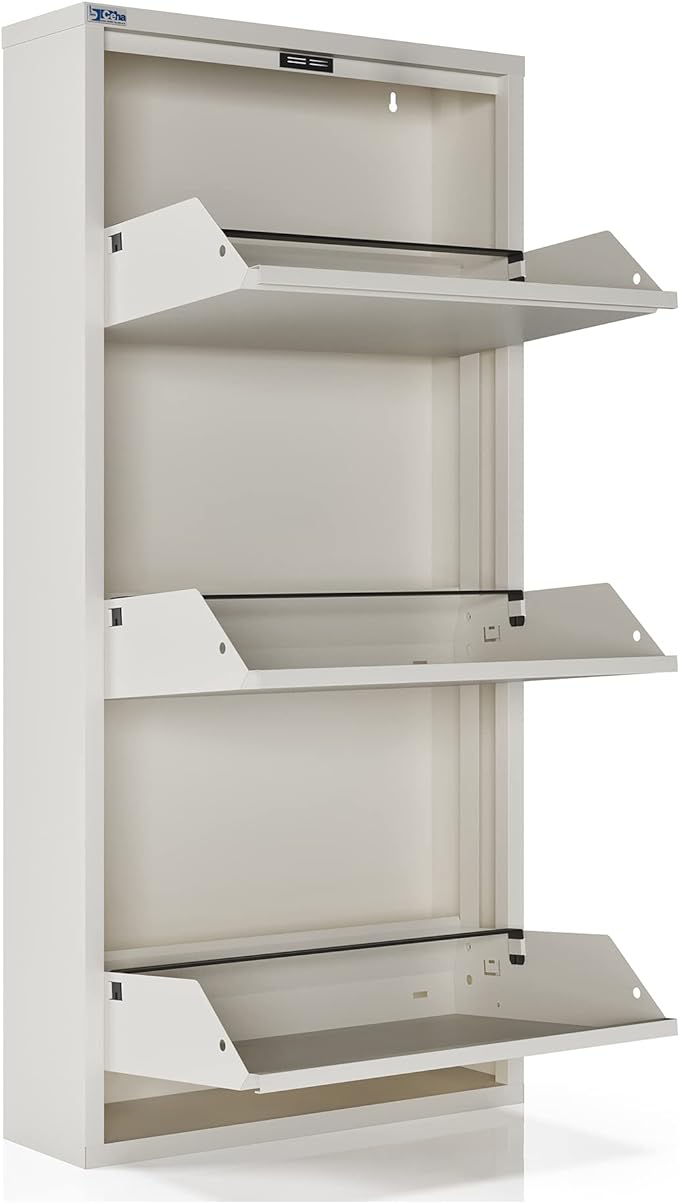 3 Tier Metal Shoe Cabinet with Cover, Durable Shoe Storage Organizer