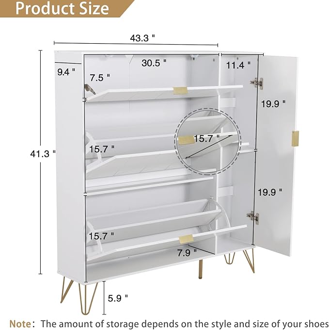 Shoes Storage Cabinet with 3 Flip Drawers and Storage Shelves