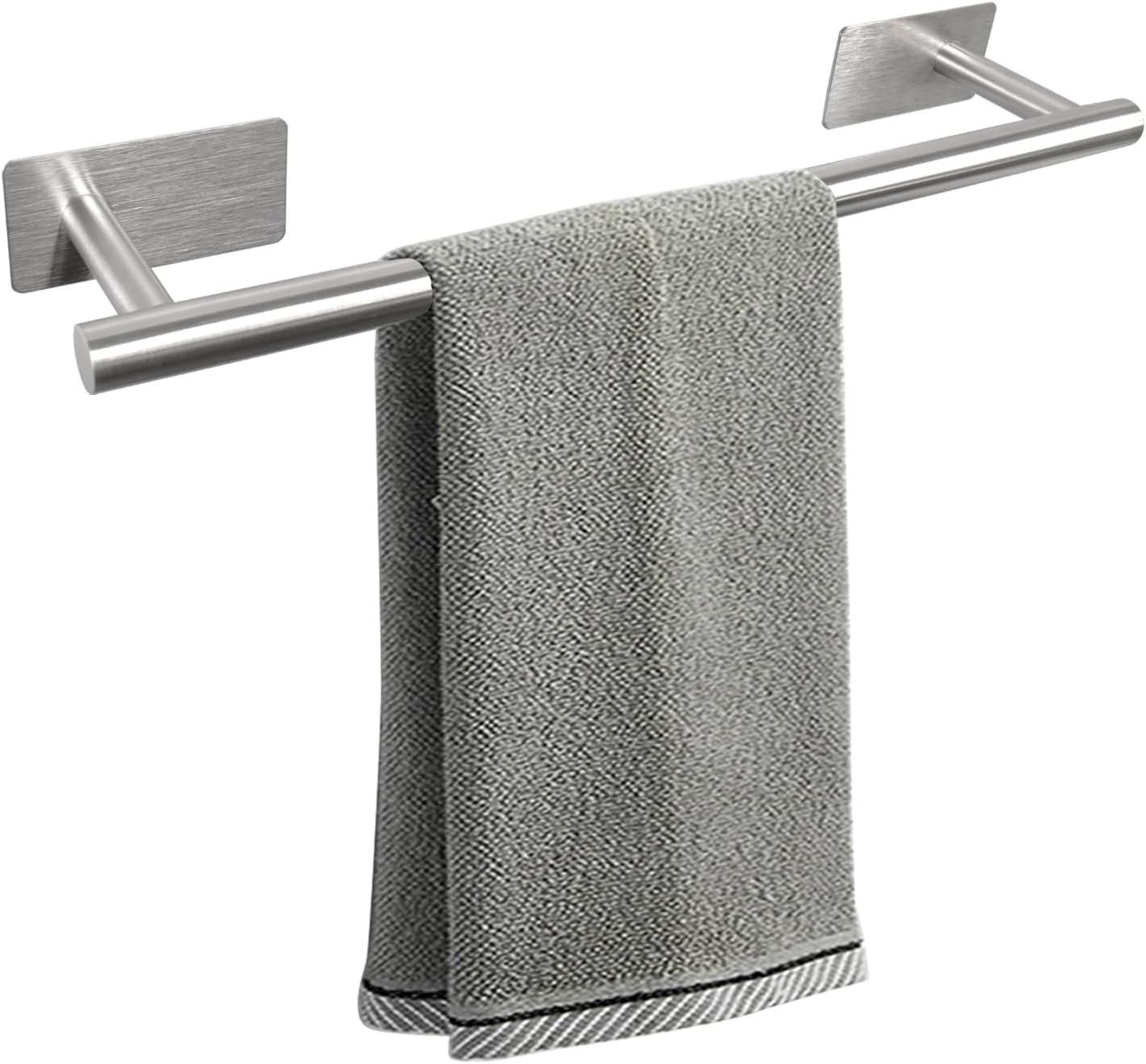 Self Adhesive Bath Towel Bar, Stainless Steel Towel Racks for Bathroom No Drilling Heavy Duty Towel Holder Stick on Wall Sturdy and Rustproof Towel Hanger for Bathroom(Brushed Nickel,16In)