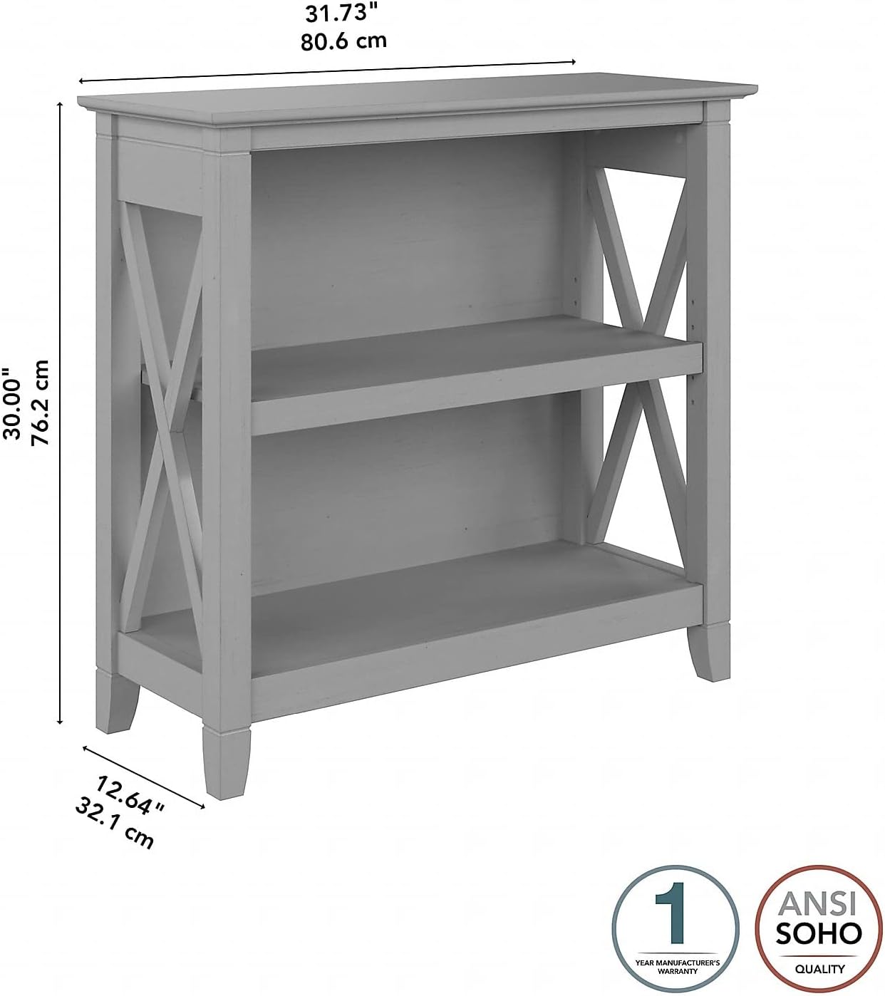 2-Shelf 30-inch H Small Bookcase, Cape Cod Gray