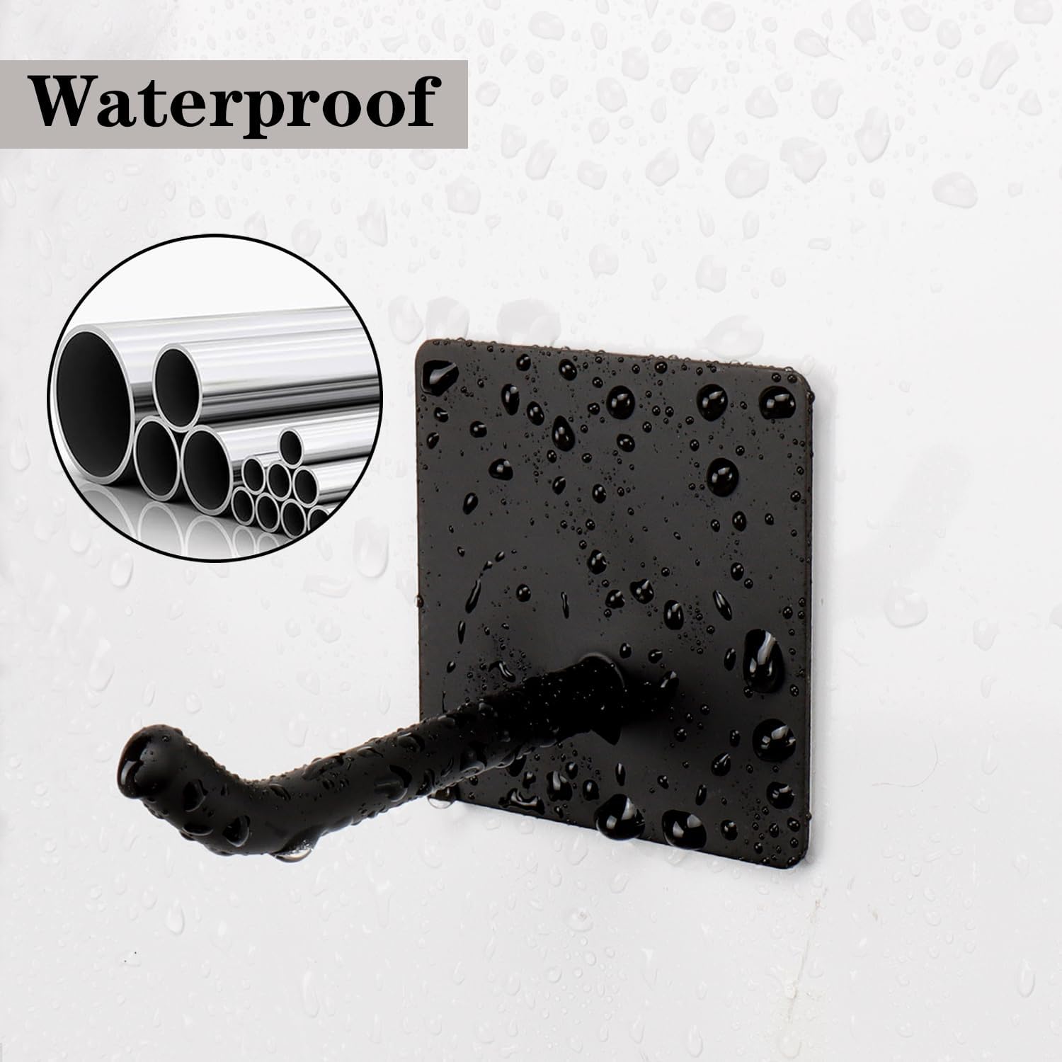 Bath Towel Hooks - 6 Pack Long Self Adhesive Coat/Clothes Hooks, No Drilling Strong Sticky Hooks, Heavy Duty 304 Stainless Steel Shower Wall Hook for Bathroom Kitchen Bedroom(Matte Black)