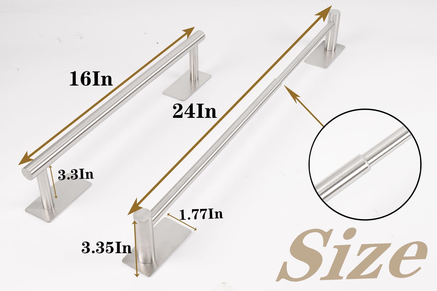 Self Adhesive Bath Towel Bar, Stainless Steel Towel Racks for Bathroom Adjustable 16-24In No Drill Towel Holder Stick on Wall Sturdy and Rustproof Towel Hanger for Bathroom(Brushed Nickel)