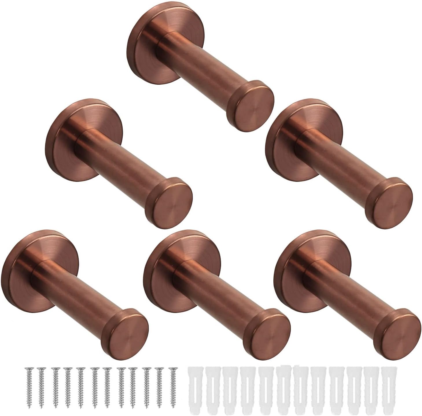 Bath Towel Hooks, 6 Pack Round Coat Hooks, Sturdy Wall Mounted Robe Hook, SUS 304 Stainless Steel Heavy Duty Clothes Hanger, Wall Towel Hooks for Bathroom Bedroom Kitchen (3 in, Bronze)