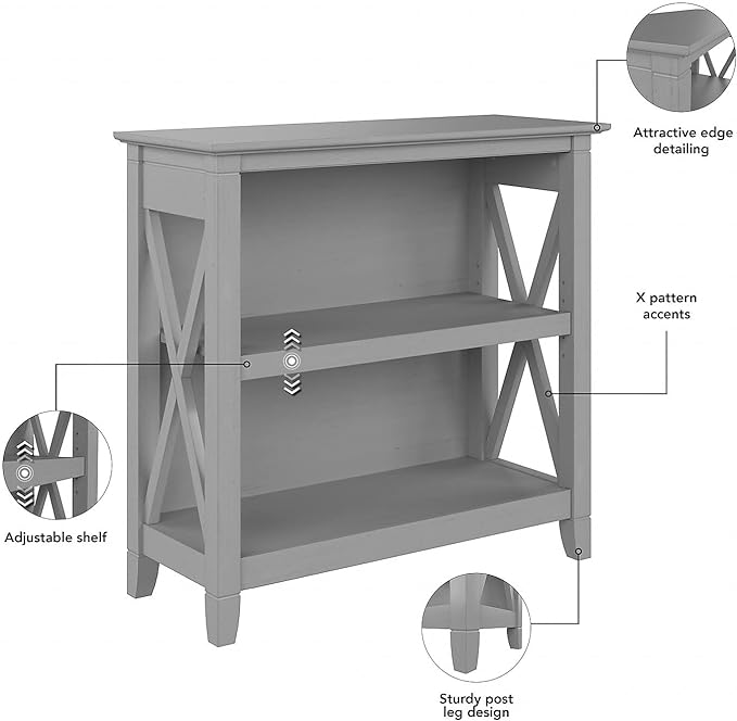 2-Shelf 30-inch H Small Bookcase, Cape Cod Gray