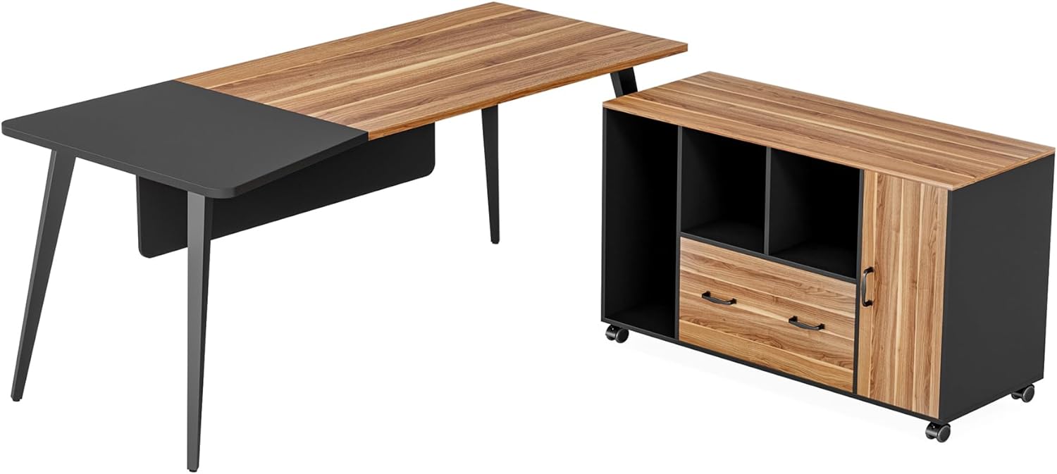 70 inch Large L Shape Computer Desk and 47" File Cabinet Set