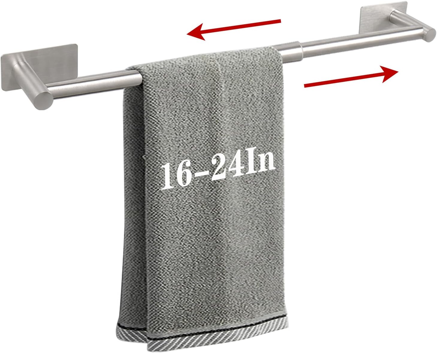 Self Adhesive Bath Towel Bar, Stainless Steel Towel Racks for Bathroom Adjustable 16-24In No Drill Towel Holder Stick on Wall Sturdy and Rustproof Towel Hanger for Bathroom(Brushed Nickel)