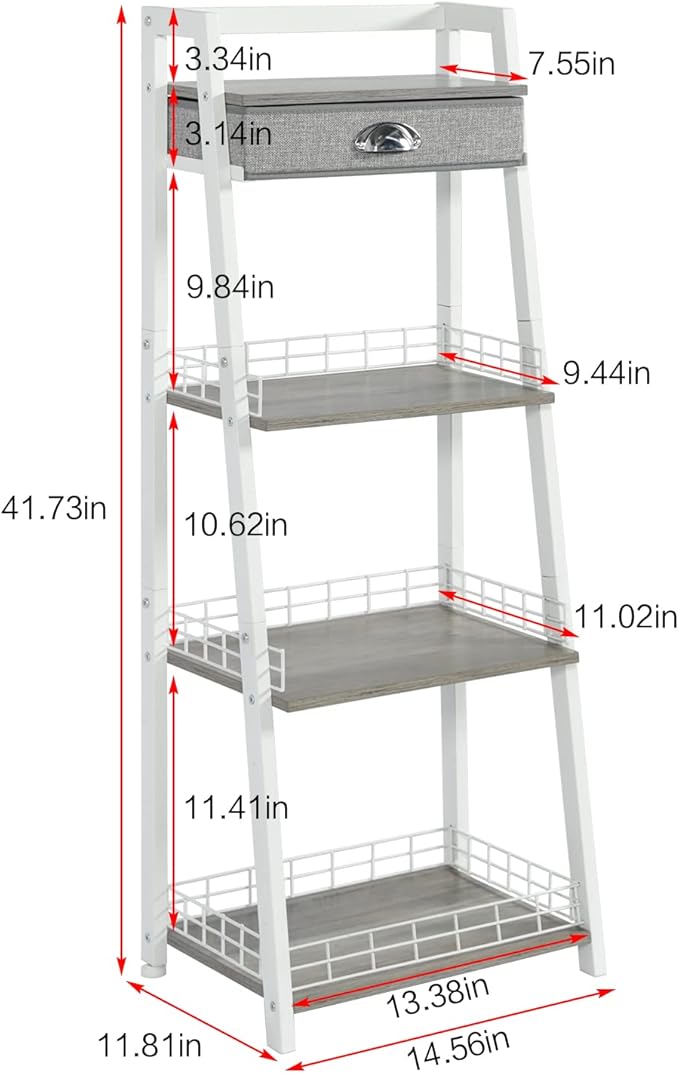 4-Tier Elegant Ladder Shelf, Bathroom Storage Shelf, Ladder Bookshelf with Drawer
