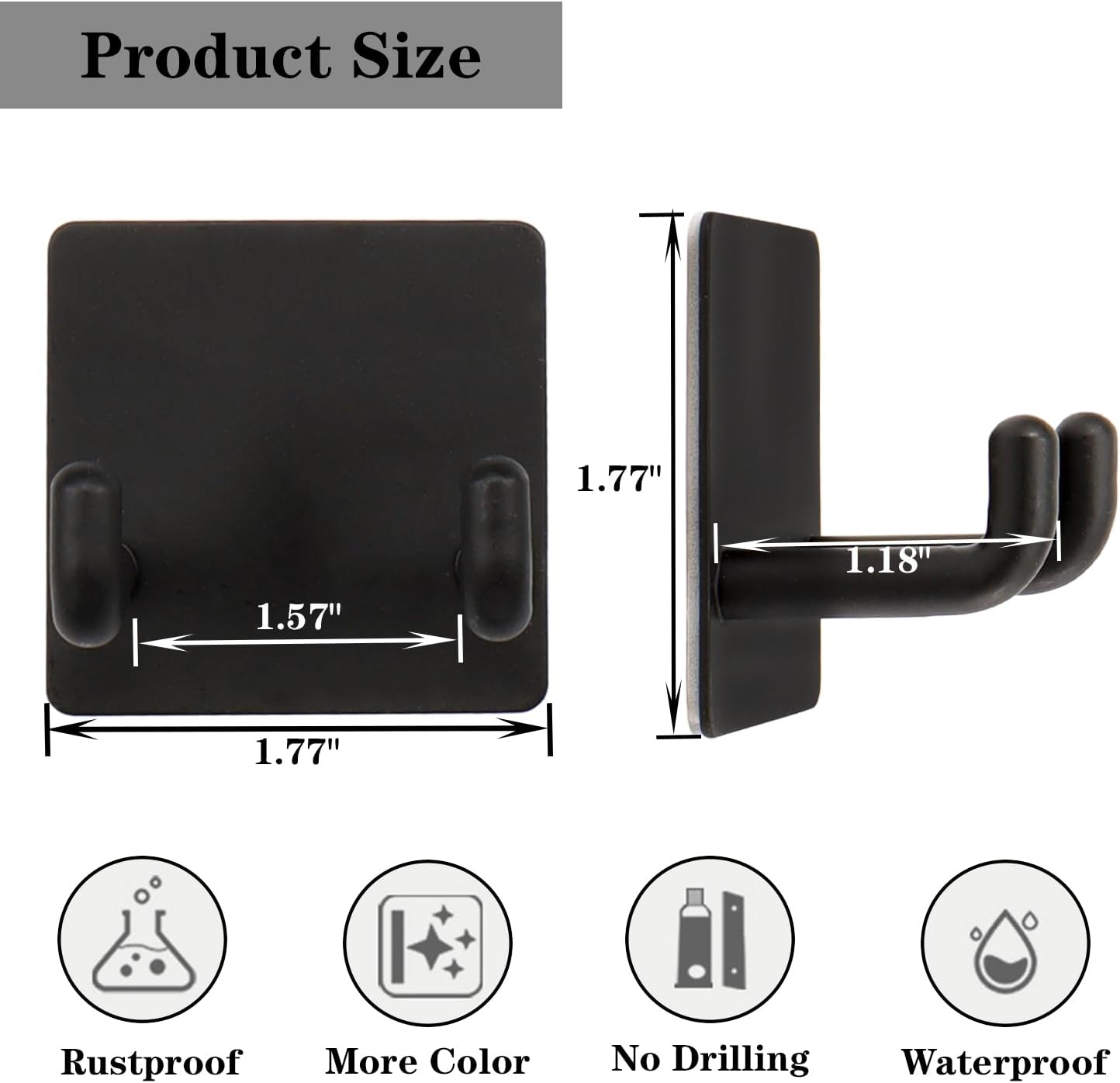 Razor Holder, Self Adhesive Towel Hooks for Bathroom, 6 Pack Stainless Steel Sticky Shower Razor Hook Waterproof Shaver Hanger Double Wall Hooks for Hanging Plug Loofah Robe(Matte Black)