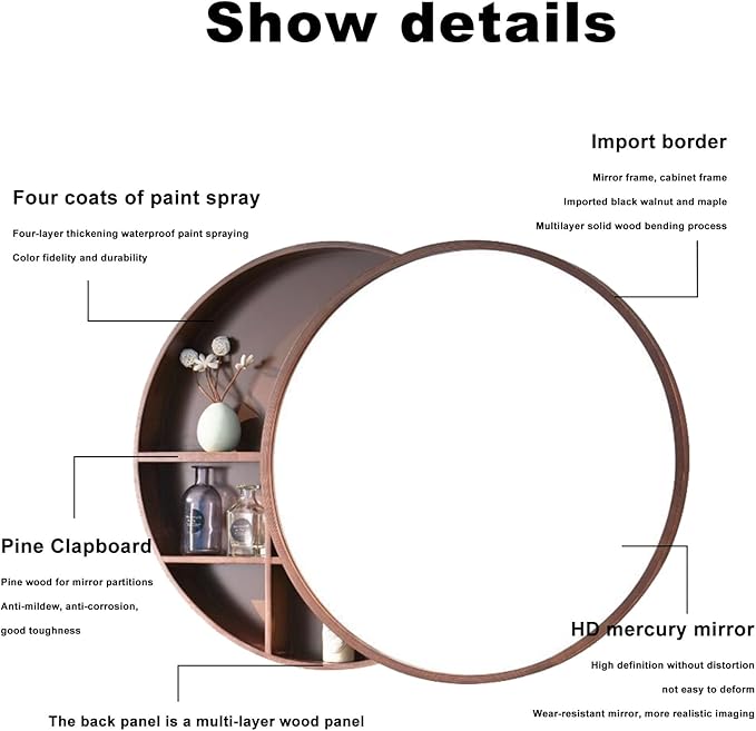 Wall-Mounted Vanity Mirrors Sliding Bathroom Mirror Round Bathroom Mirror Cabinet