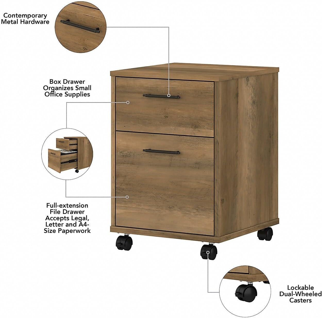 L Shaped Desk with 2 Drawer Mobile File Cabinet and 5 Shelf Bookcase