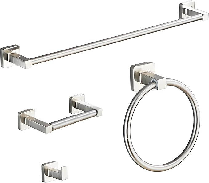 Brushed Nickel Bathroom Hardware Set 4 Pieces,Bathroom Accessories Set Stainless Steel Wall Mounted, Hand Towel Bar